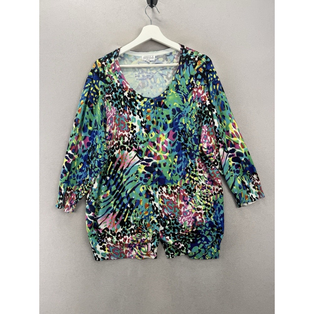 Joseph A Cardigan Women 2X Multicolor Abstract Animal Print Button Front Top